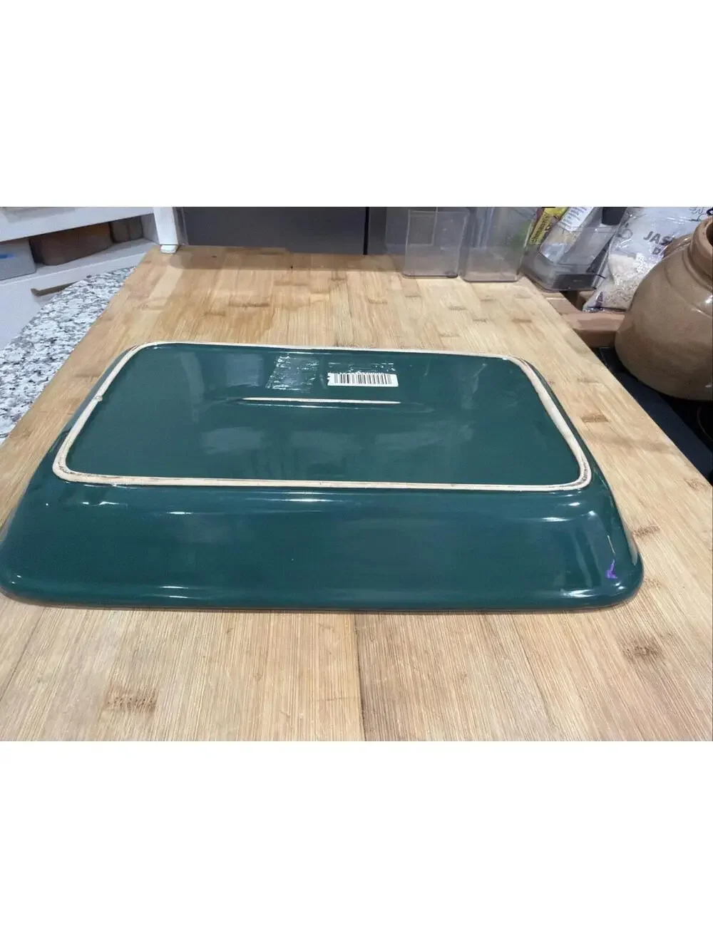 Vintage Embossed Dark Green Casserole Baking Dish 14 X 9” Grapes Fruit Motif *